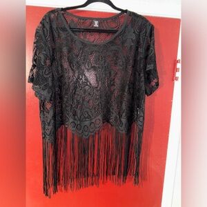 Black Lace Fringe Top